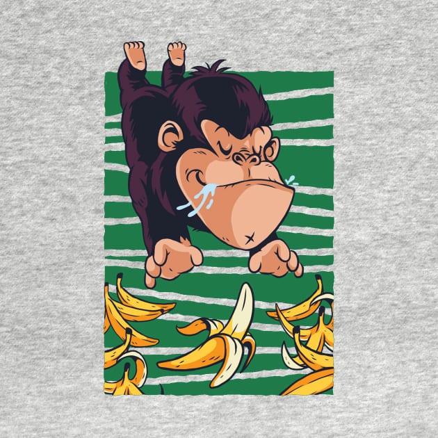 Cute Funny Monkey Eating Banana Artwork by LazyMice